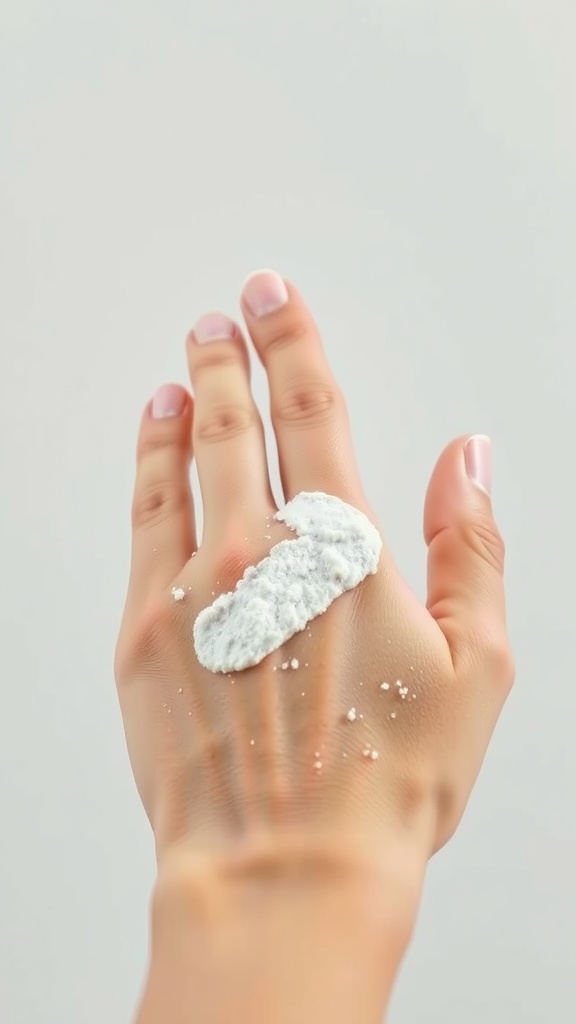 A hand with exfoliating cream on it, showcasing the importance of exfoliation in skincare.