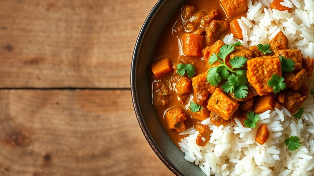 A bowl of Indian Masoor Dal served with rice and garnished with coriander.