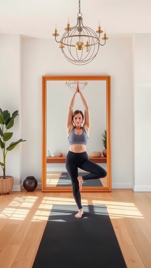 A person practicing face yoga, sitting cross-legged with hands in a prayer position.