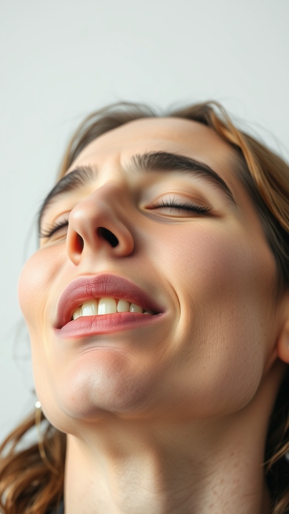 A person practicing relaxation with a relaxed facial expression.