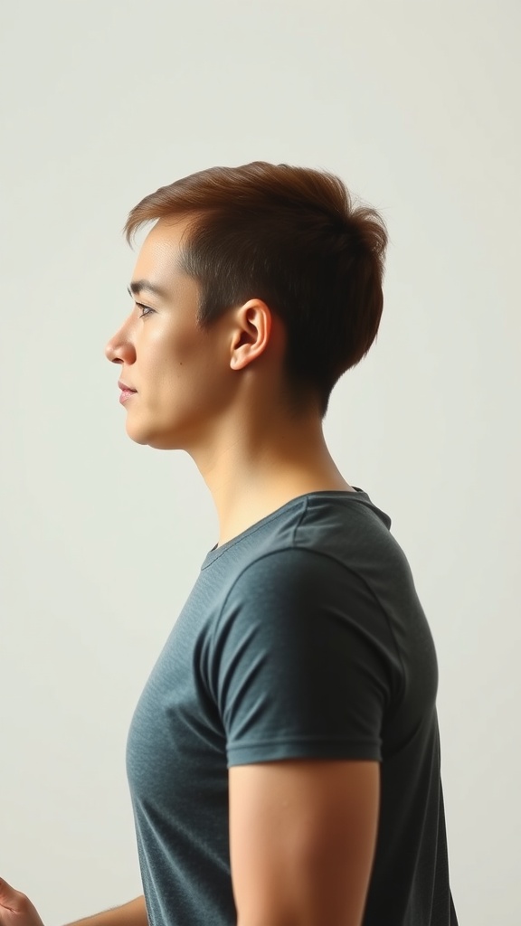 A profile view of a person demonstrating the Jawline Definer Move in face yoga.