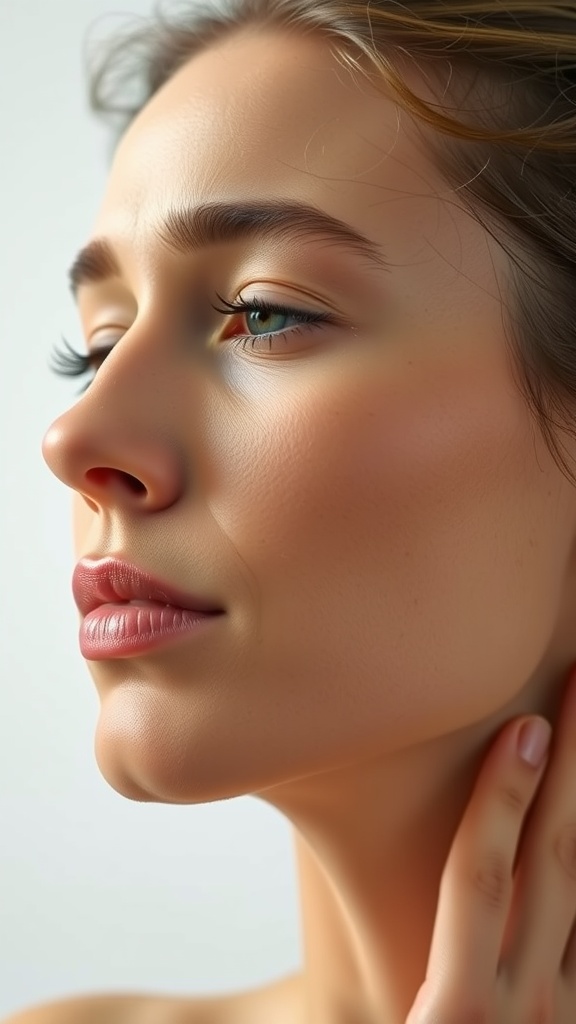 Profile view of a person with a defined jawline, showcasing facial features.