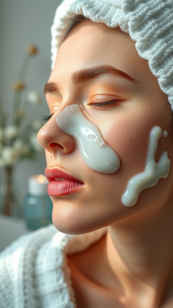 A close-up of a person applying a creamy skincare treatment to their face, showcasing the importance of overnight skincare.