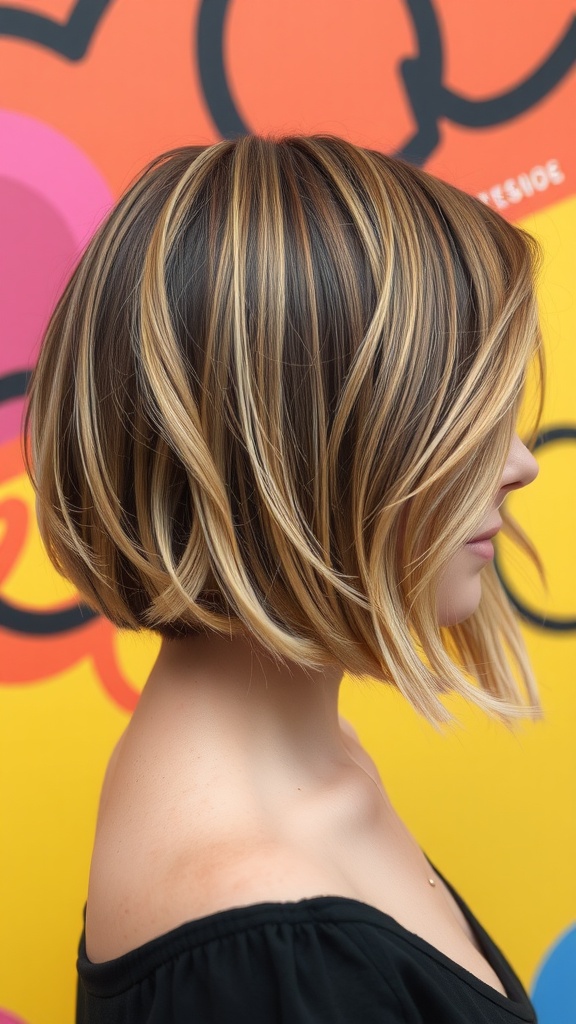 A stylish layered bob hairstyle with textured ends, showcasing movement and dimension.