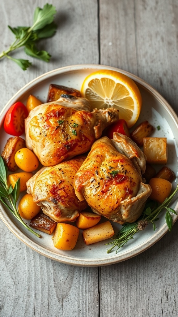 Lemon Garlic Roasted Chicken Thighs with vegetables