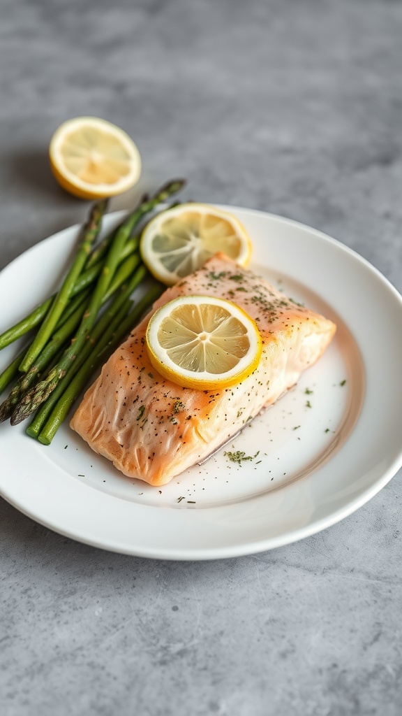Lemon Garlic Salmon with Asparagus on a plate