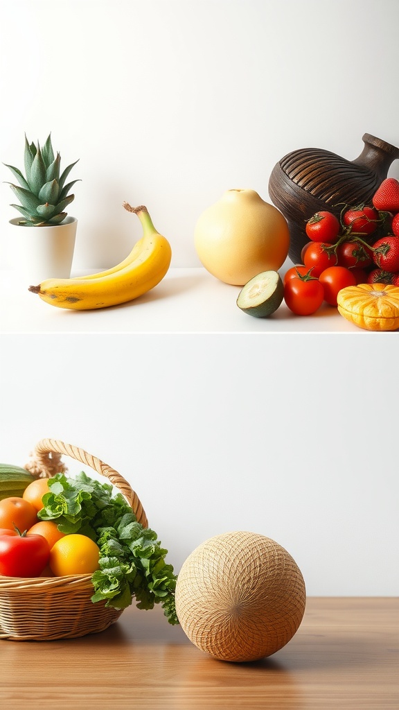 An assortment of fresh fruits and vegetables arranged on a table