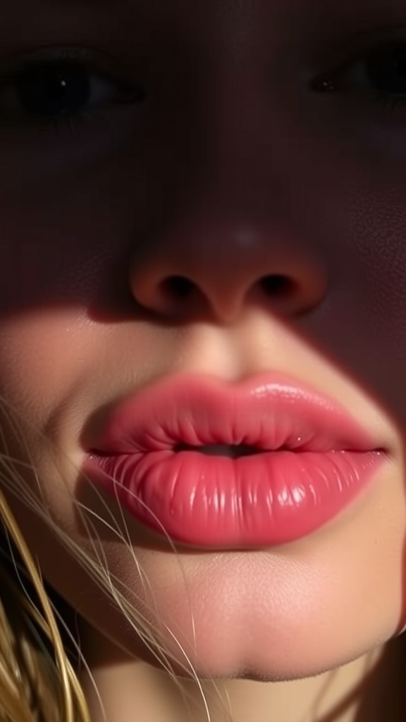 Close-up of plump, rosy lips