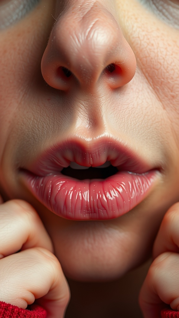 Close-up of lips showcasing a natural, full appearance.