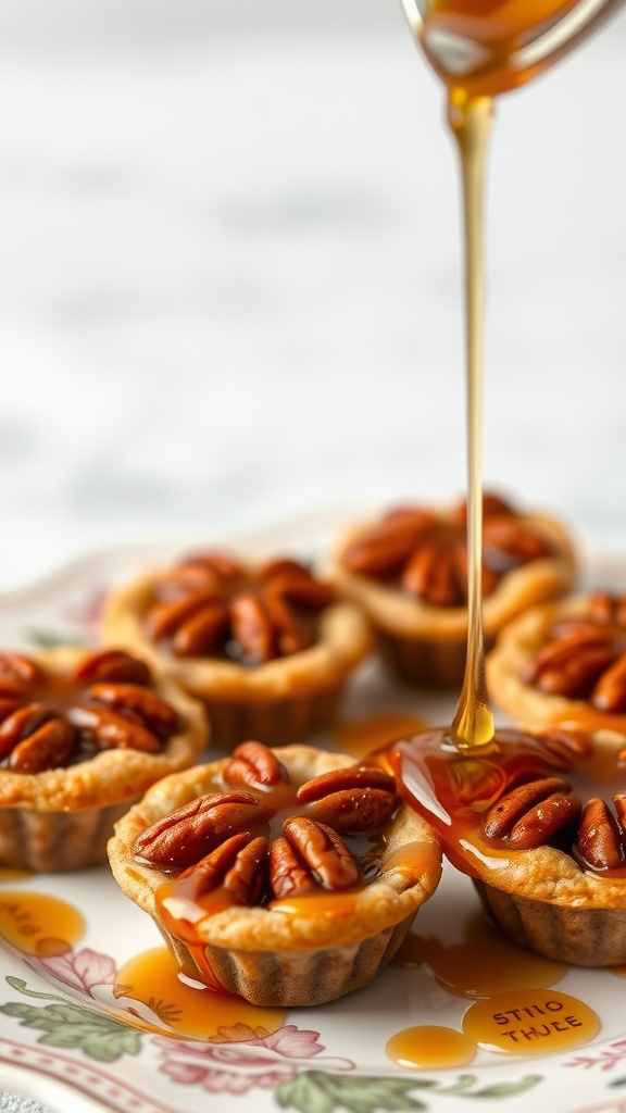 Maple pecan pie bites on a decorative plate