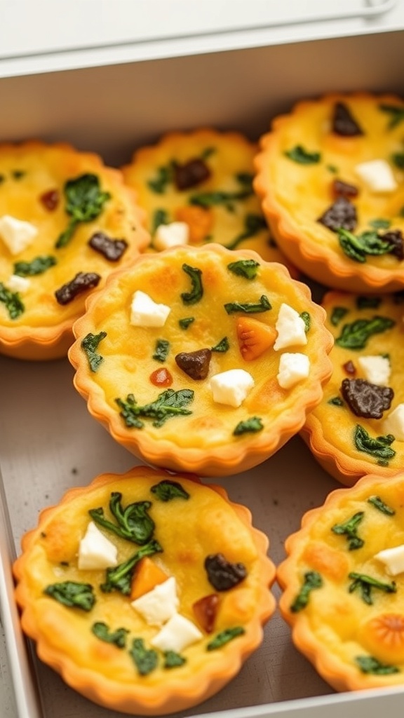 Mini quiches with spinach and feta in a muffin tin