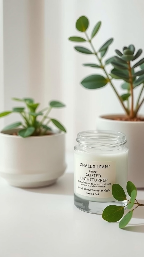 A calming image featuring a candle and green plants, symbolizing relaxation and self-care in skincare.