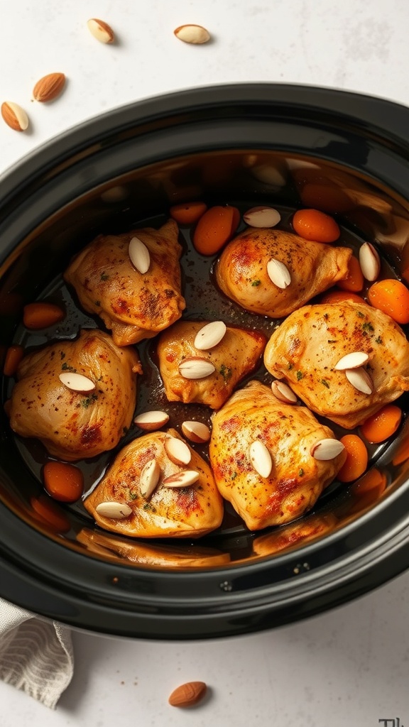 Slow cooker Moroccan chicken with apricots and almonds