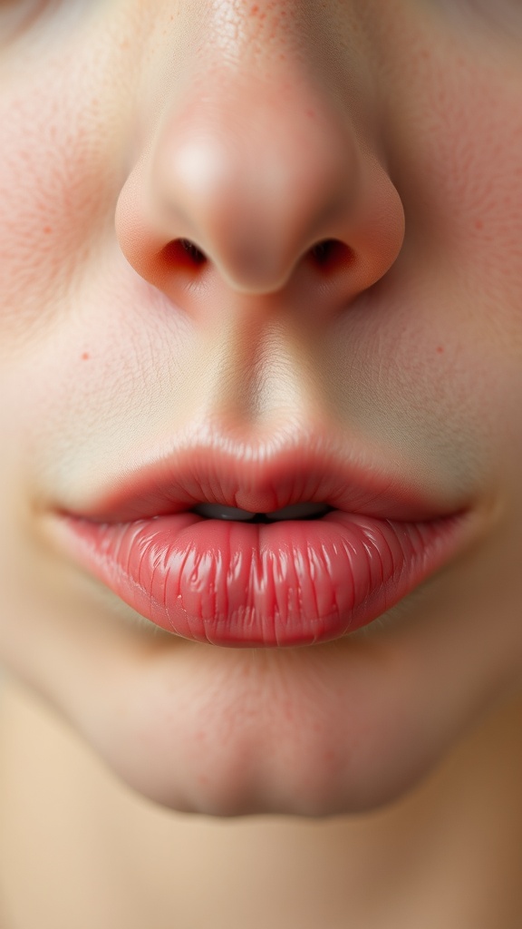 Close-up of lips ready to pucker for face yoga exercise.