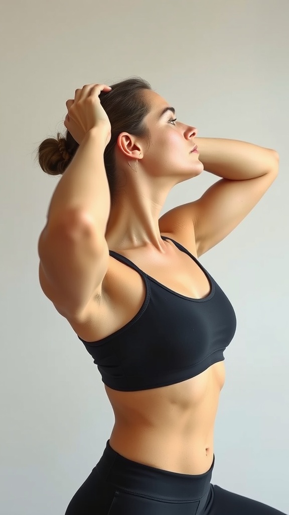 A woman performing a neck stretch to improve posture