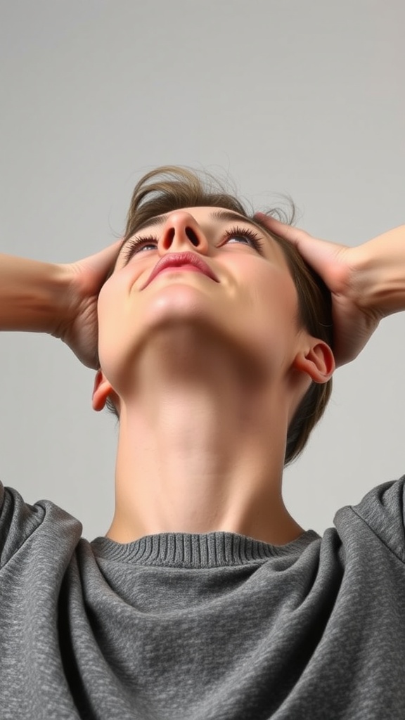 A person performing a neck stretch exercise to enhance facial definition.