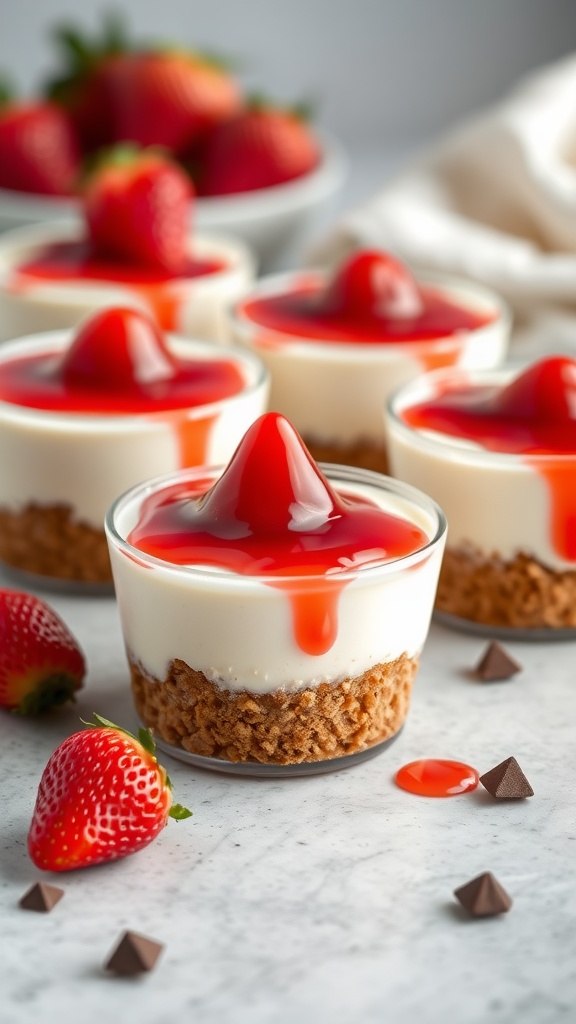 Delicious no-bake cheesecake cups with a crunchy crust and fruit topping