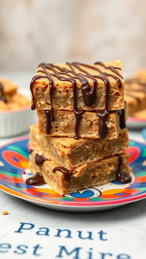 Delicious no-bake peanut butter bars drizzled with chocolate