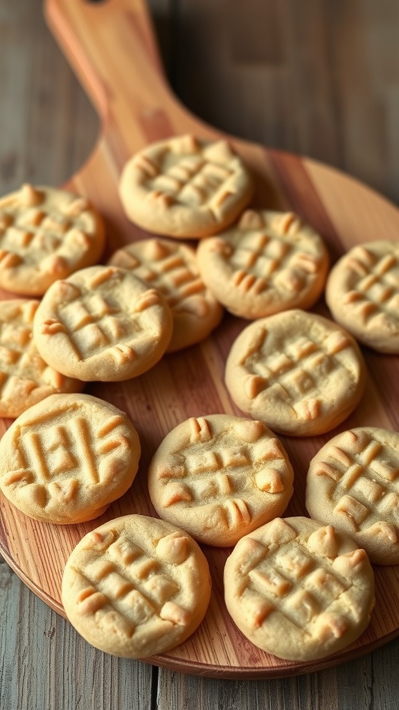 Delicious no-bake peanut butter cookies arranged on a wooden surface.