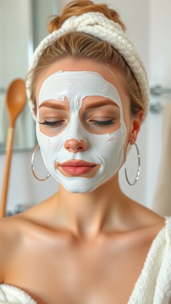 A person with a face mask on, representing a soothing skincare routine