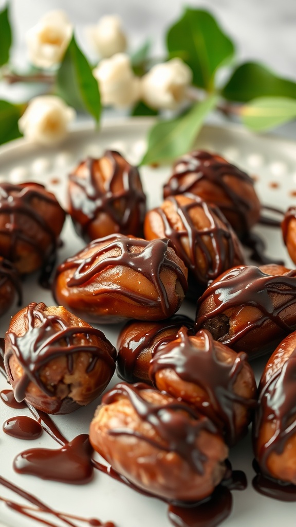 Delicious Nutella stuffed dates drizzled with chocolate