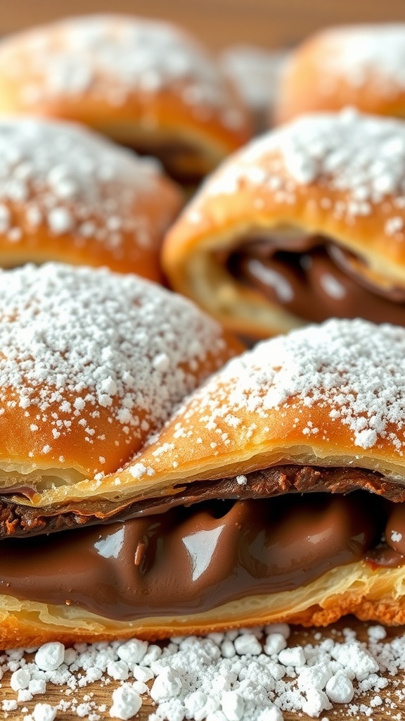 Delicious Nutella stuffed puff pastries dusted with powdered sugar