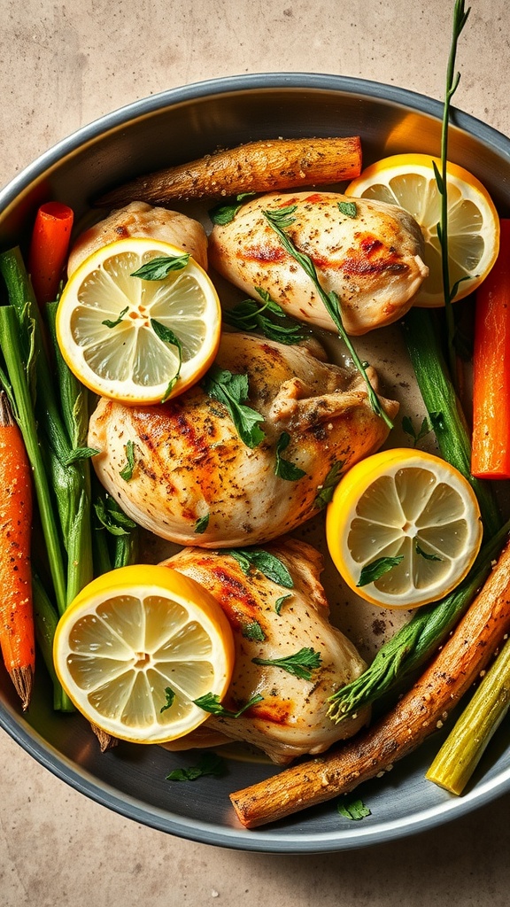 A delicious dish of lemon garlic chicken with vegetables