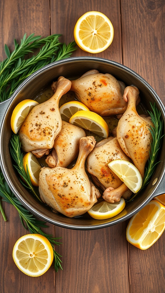 One-Pan Lemon Garlic Chicken with lemon slices and rosemary