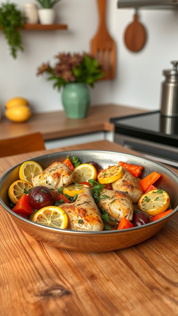 One-Pan Lemon Garlic Chicken and Veggies with vibrant colors and fresh ingredients.