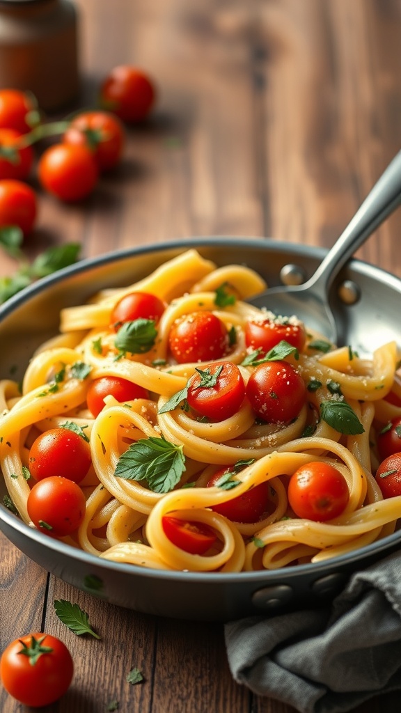 A delicious one-pan pasta dish with cherry tomatoes and herbs