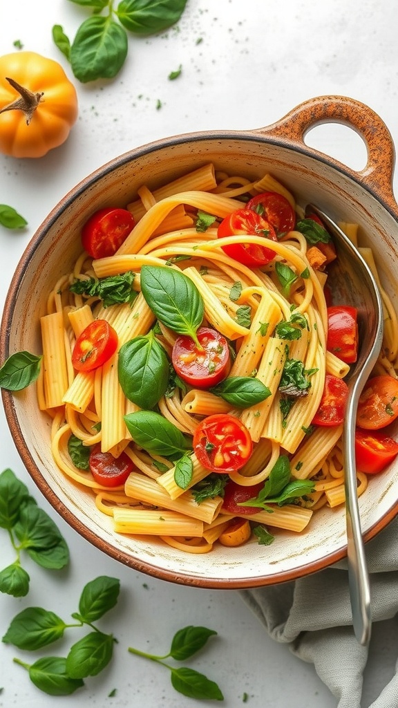 A delicious one-pot pasta primavera dish with fresh vegetables.
