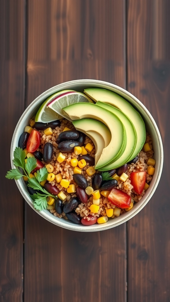 Delicious bowl of One-Pot Taco Quinoa with fresh toppings.