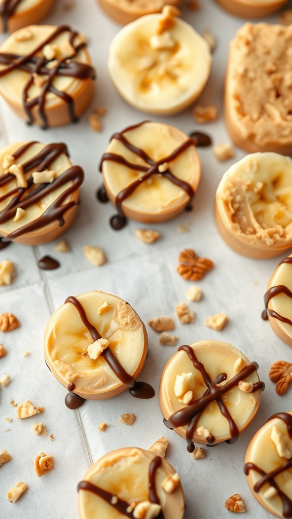 Delicious peanut butter and banana bites drizzled with chocolate.