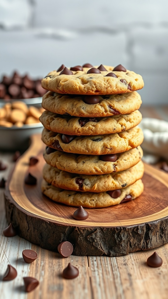 Peanut Butter Chocolate Chip Cookies stacked together