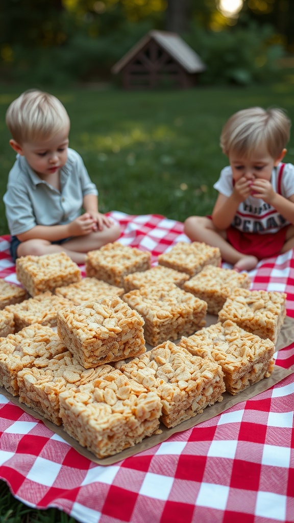 A delicious batch of Peanut Butter Rice Crispy Treats ready to be enjoyed.