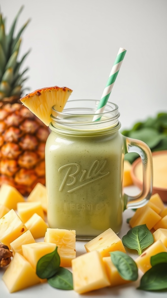 A refreshing green smoothie made with pineapple and spinach