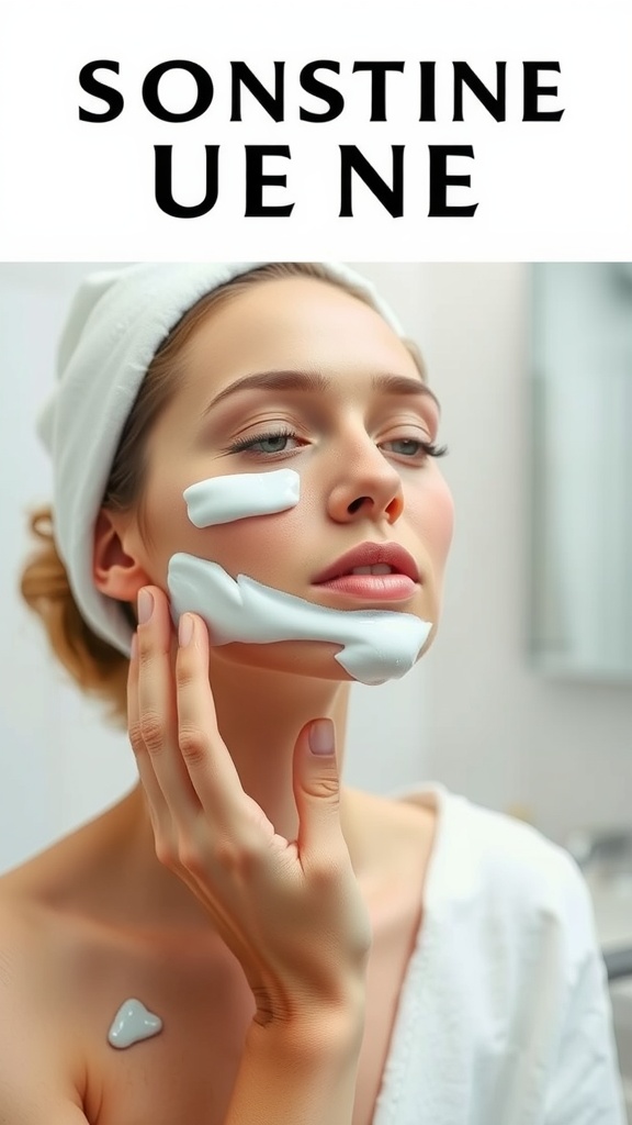 A person applying cream on their face, showcasing proper cleansing techniques for skincare.