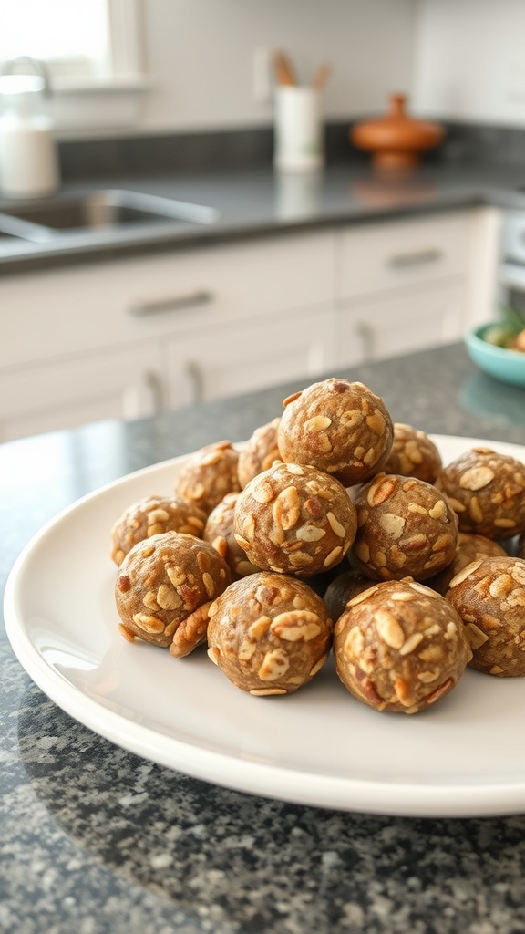 A plate of protein-packed energy bites made with oats and nut butter.