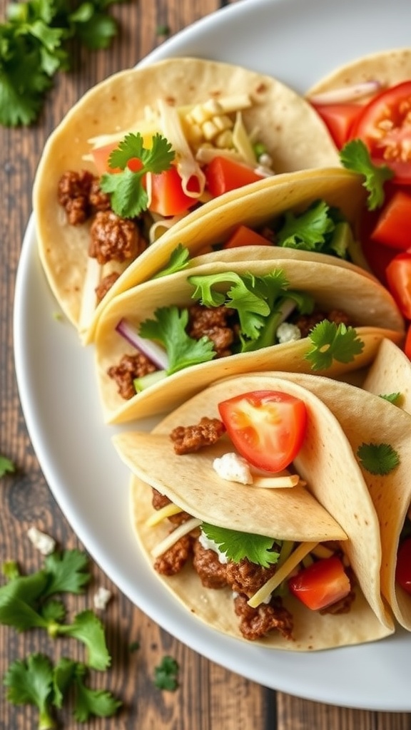 Plate of quick beef tacos with fresh toppings