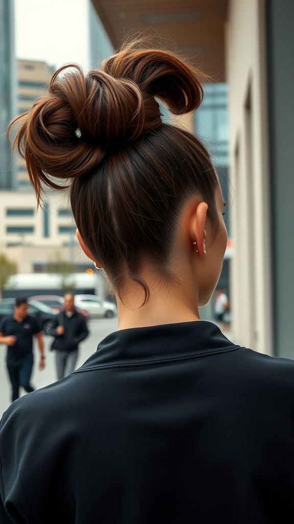 A person with a stylish high ponytail, showcasing volume and flair.