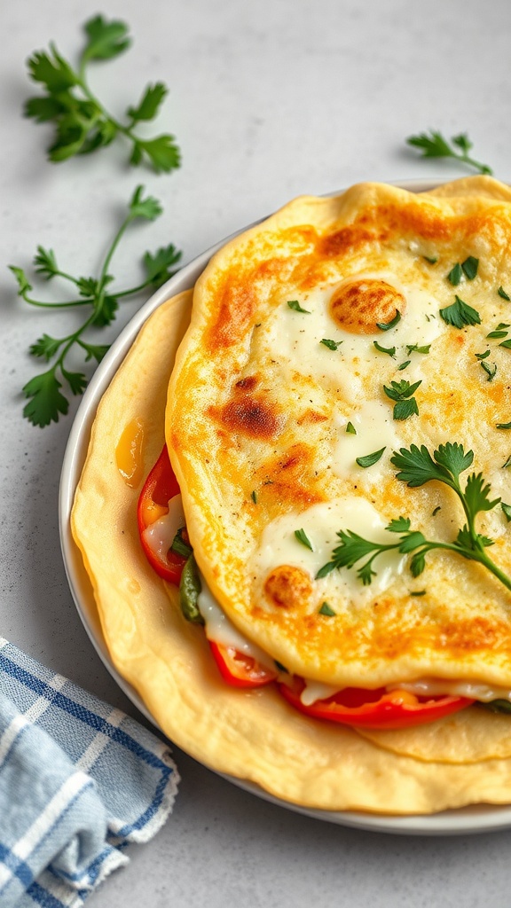 A delicious veggie omelette with fresh herbs and colorful vegetables.