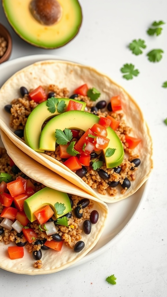 Quinoa and black bean tacos with fresh toppings