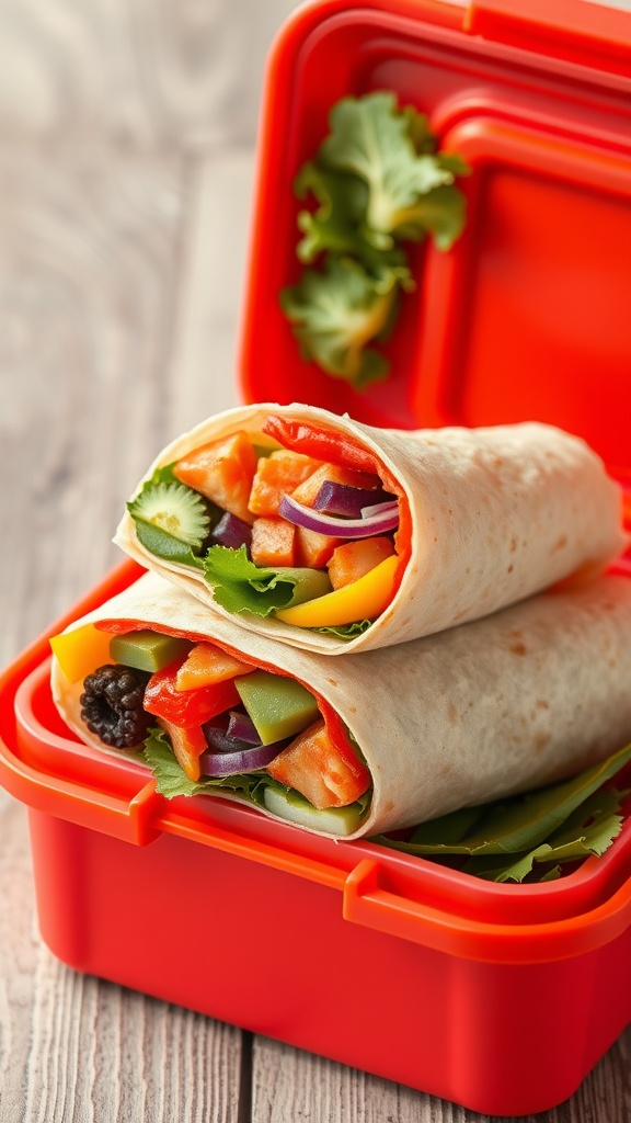 Colorful vegetable wraps ready for a lunchbox