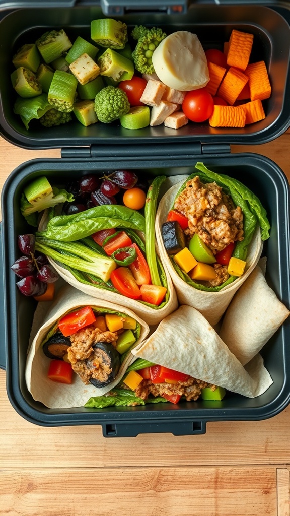 Colorful rainbow veggie wraps with fresh ingredients