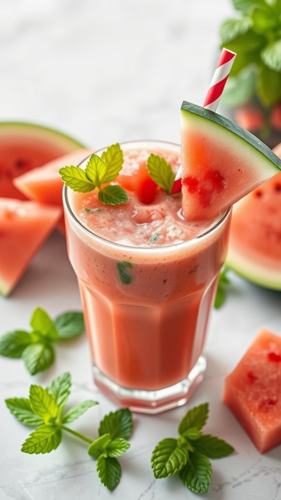 Watermelon Mint Cooler in a glass garnished with mint leaves