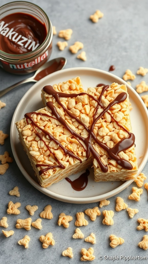 Delicious Rice Crispy Treats with Nutella topped with chocolate chips