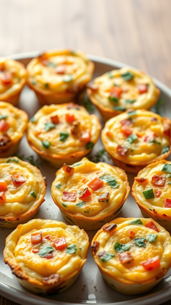 A plate of savory egg muffins with colorful vegetables.