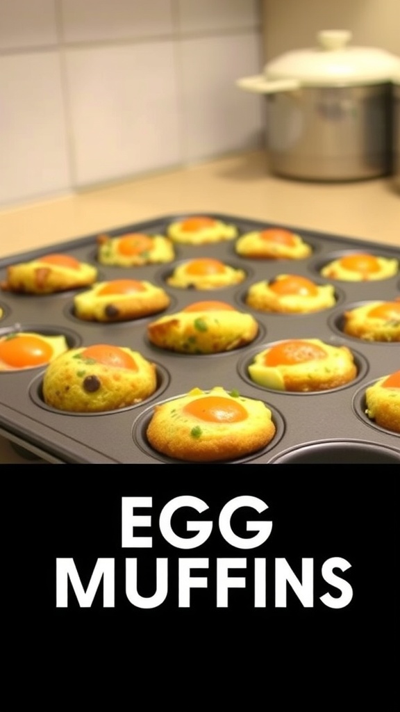 A tray of savory egg muffins topped with egg yolks, ready for breakfast.