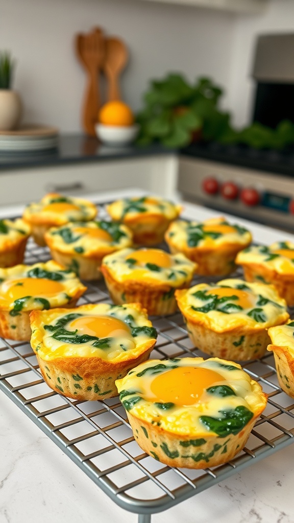 Savory egg muffins with spinach and cheese, baked in a muffin tin.
