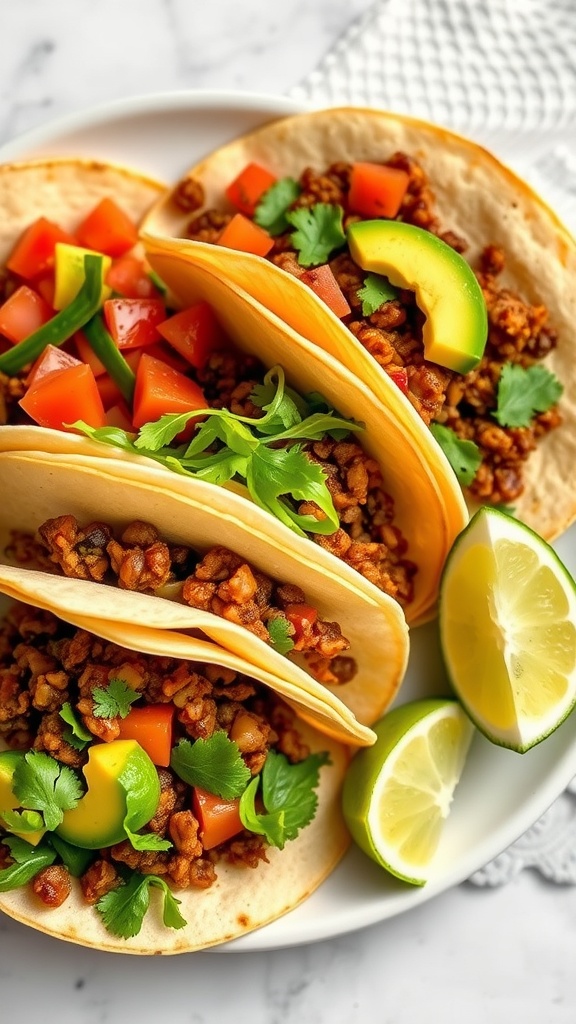 Delicious lentil tacos served with fresh toppings